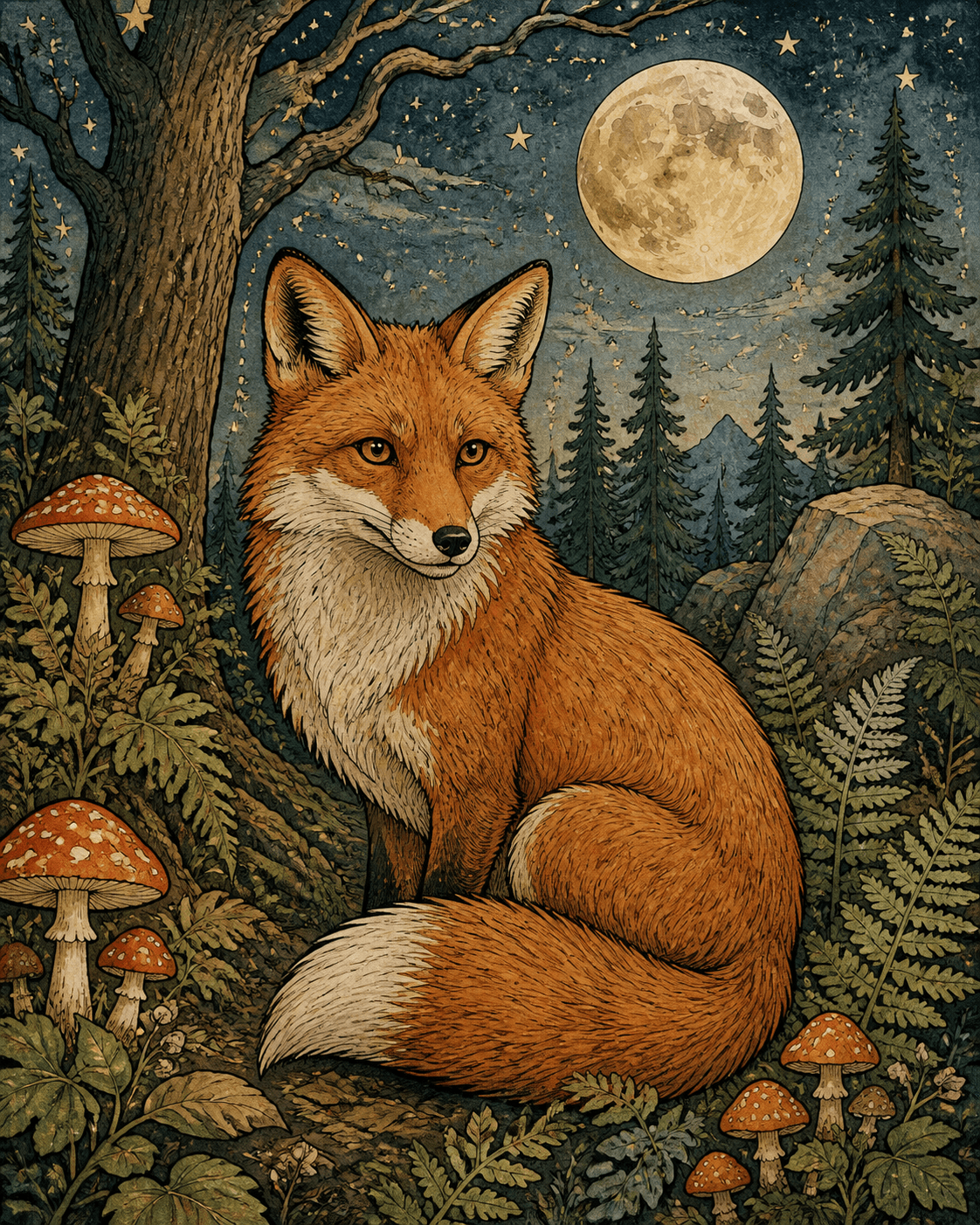 A moonlit fox artwork colored in Tintelier